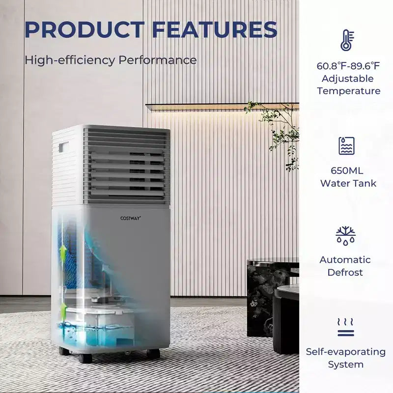 Climatiseur portable Costway 10000 BTU ASHRAE 3-en-1 avec déshumidificateur et mode ventilateur