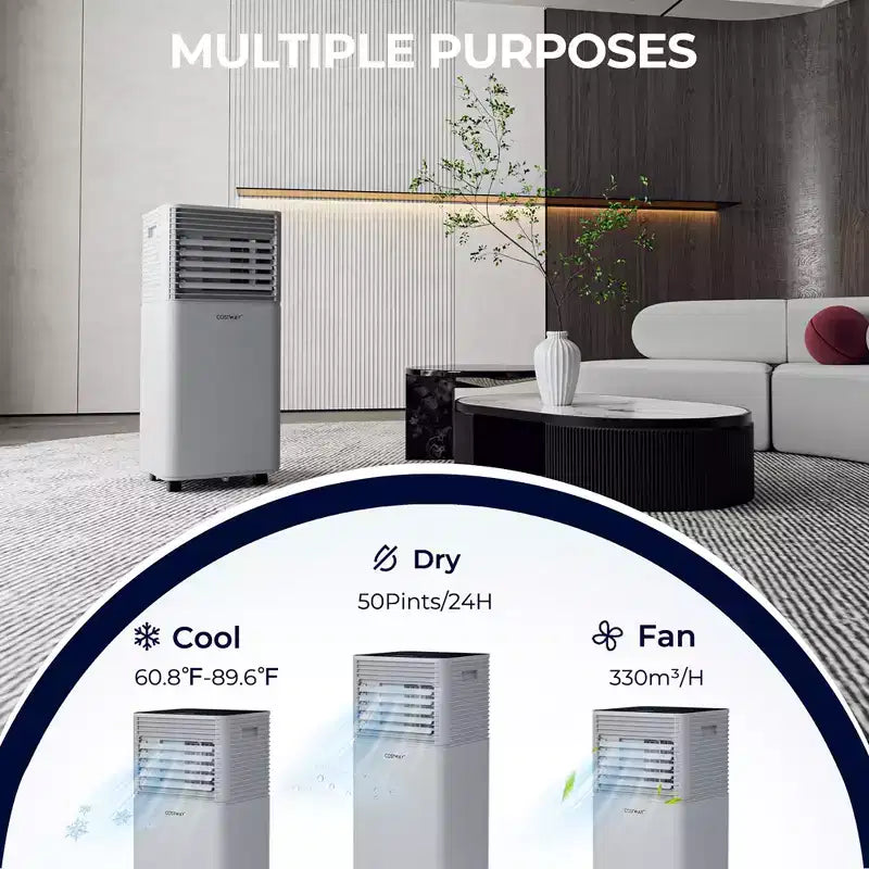 Climatiseur portable Costway 10000 BTU ASHRAE 3-en-1 avec déshumidificateur et mode ventilateur