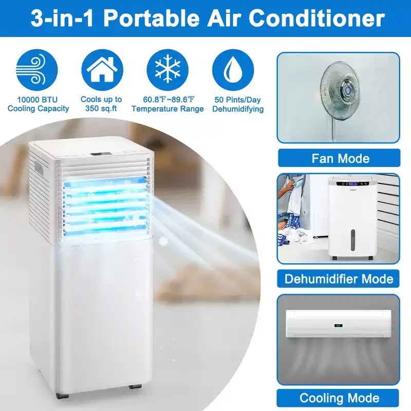 Climatiseur portable Costway 10000 BTU ASHRAE 3-en-1 avec déshumidificateur et mode ventilateur
