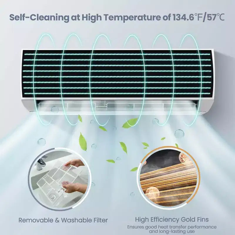 Costway Aire Acondicionado y Calefactor Mini Split sin Ductos de 12000 BTU, 17 SEER2, 70 m²