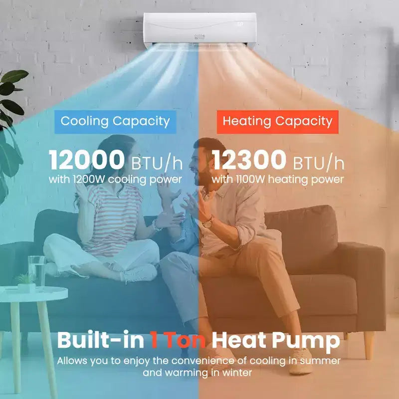 Costway Climatiseur et Chauffage Mini Split 12000 BTU 20 SEER2 115 V Unité de Climatisation Murale