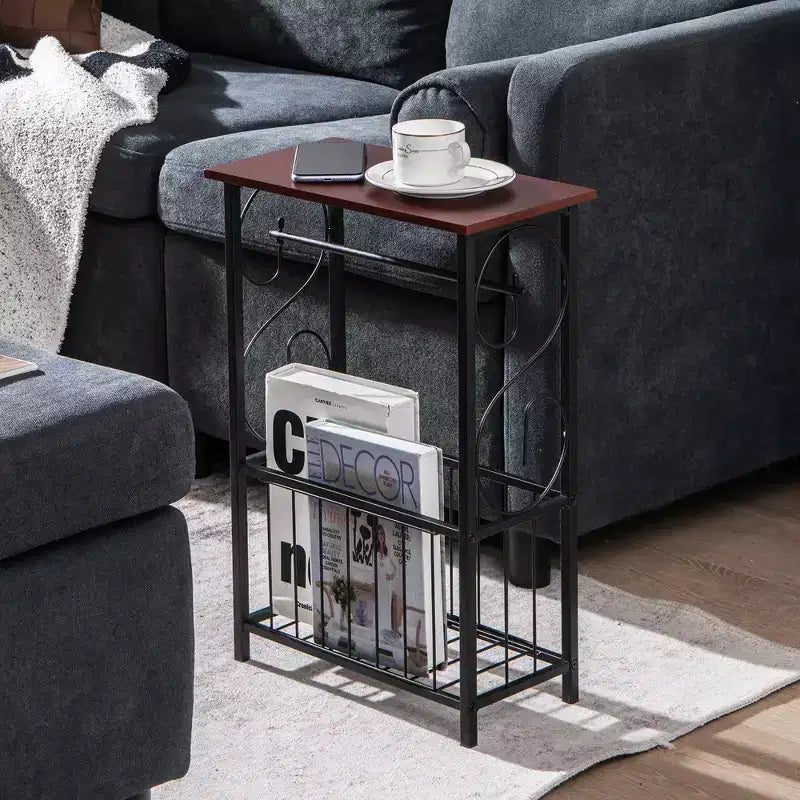 Costway Table d'appoint étroite 1 ou 2 pièces avec porte-revues amovible pour salon et toilettes