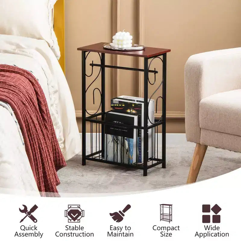 Costway Table d'appoint étroite 1 ou 2 pièces avec porte-revues amovible pour salon et toilettes