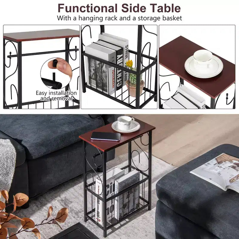 Costway Table d'appoint étroite 1 ou 2 pièces avec porte-revues amovible pour salon et toilettes