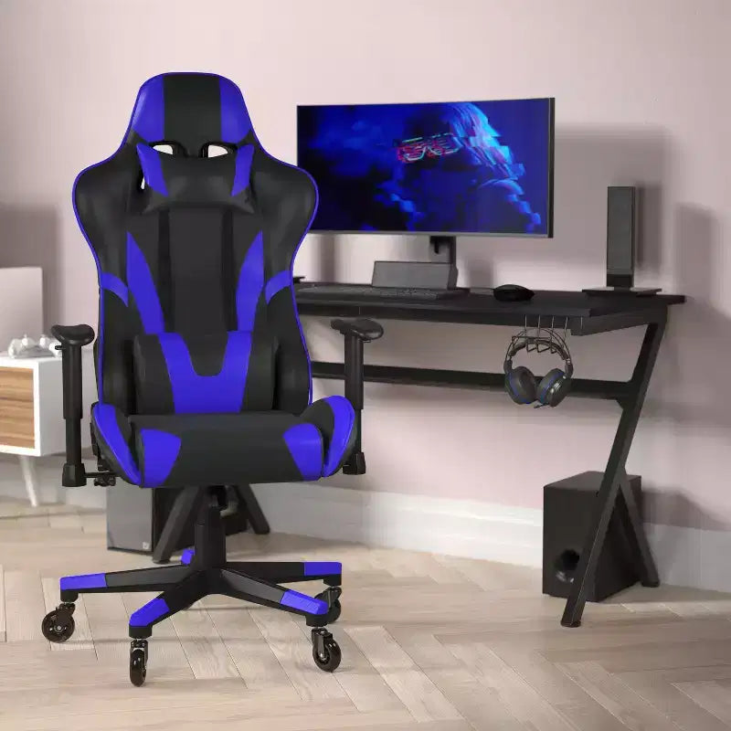 Silla de juegos Flash Furniture X20, tipo carreras, para oficina y ordenador, con respaldo reclinable y ruedas transparentes