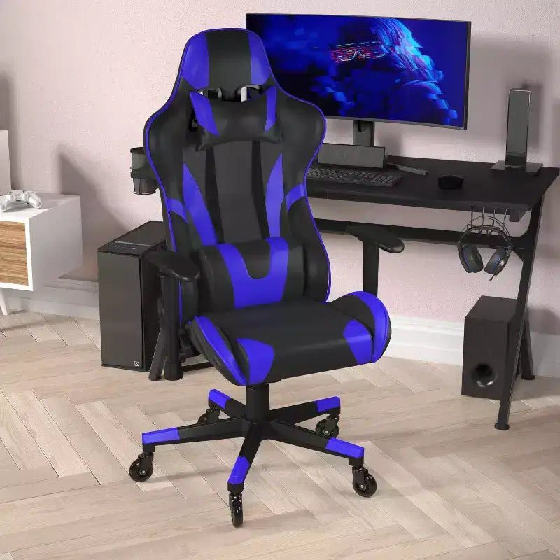 Silla de juegos Flash Furniture X20, tipo carreras, para oficina y ordenador, con respaldo reclinable y ruedas transparentes