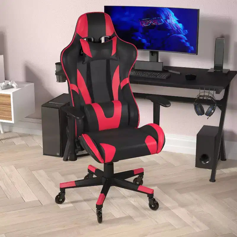 Silla de juegos Flash Furniture X20, tipo carreras, para oficina y ordenador, con respaldo reclinable y ruedas transparentes