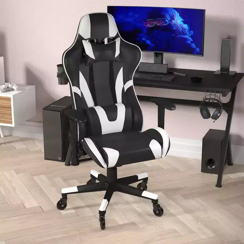 Silla de juegos Flash Furniture X20, tipo carreras, para oficina y ordenador, con respaldo reclinable y ruedas transparentes