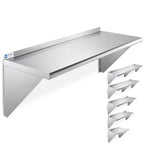 GRIDMANN 18 Deep Stainless Steel Kitchen Wall Mount Shelves with Backsplash - NSF Certified