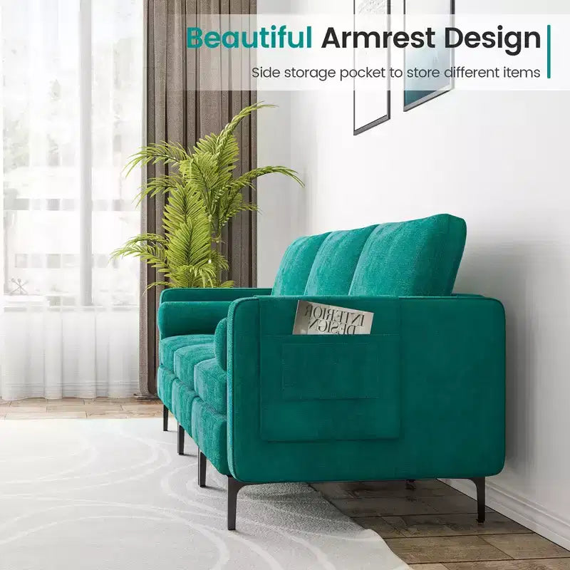 Sofá Costway Modular de 3 Plazas con Puertos USB y Bolsillo Lateral de Almacenamiento, Color Verde Azulado