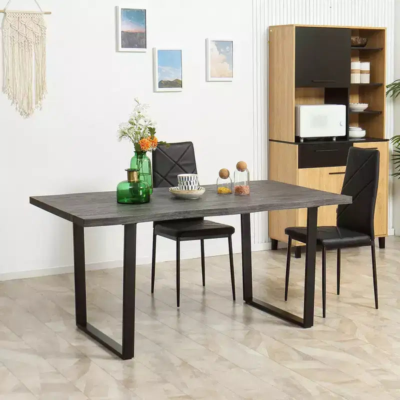 HOMCOM Mesa de Comedor Moderna con Borde Ondulado de 63'' para 6 Personas, Mesa de Cocina de Madera con Patas de Acero, Mesa Rectangular con Base Fuerte de Metal, Gris