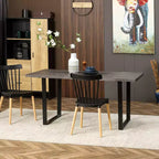 HOMCOM Mesa de Comedor Moderna con Borde Ondulado de 63'' para 6 Personas, Mesa de Cocina de Madera con Patas de Acero, Mesa Rectangular con Base Fuerte de Metal, Gris