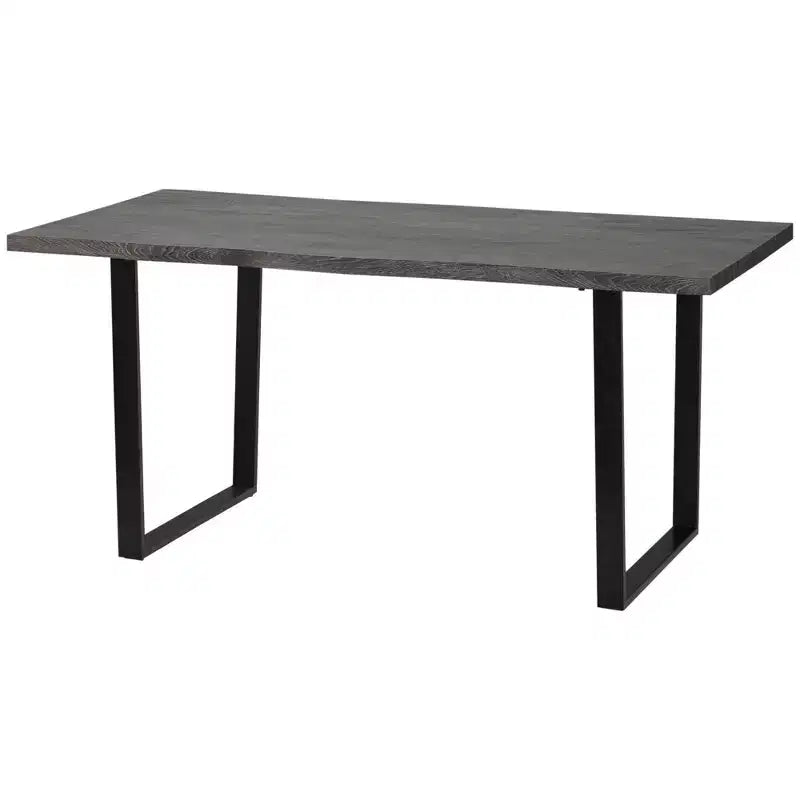 HOMCOM Mesa de Comedor Moderna con Borde Ondulado de 63'' para 6 Personas, Mesa de Cocina de Madera con Patas de Acero, Mesa Rectangular con Base Fuerte de Metal, Gris