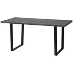 HOMCOM Mesa de Comedor Moderna con Borde Ondulado de 63'' para 6 Personas, Mesa de Cocina de Madera con Patas de Acero, Mesa Rectangular con Base Fuerte de Metal, Gris