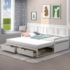Lit de repos double Costway convertible en lit king-size avec 2 tiroirs, canapé-lit en bois pour chambre et salon, blanc/cerisier