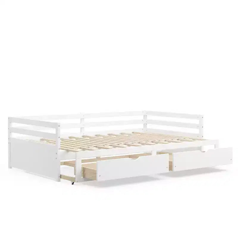 Lit de repos double Costway convertible en lit king-size avec 2 tiroirs, canapé-lit en bois pour chambre et salon, blanc/cerisier