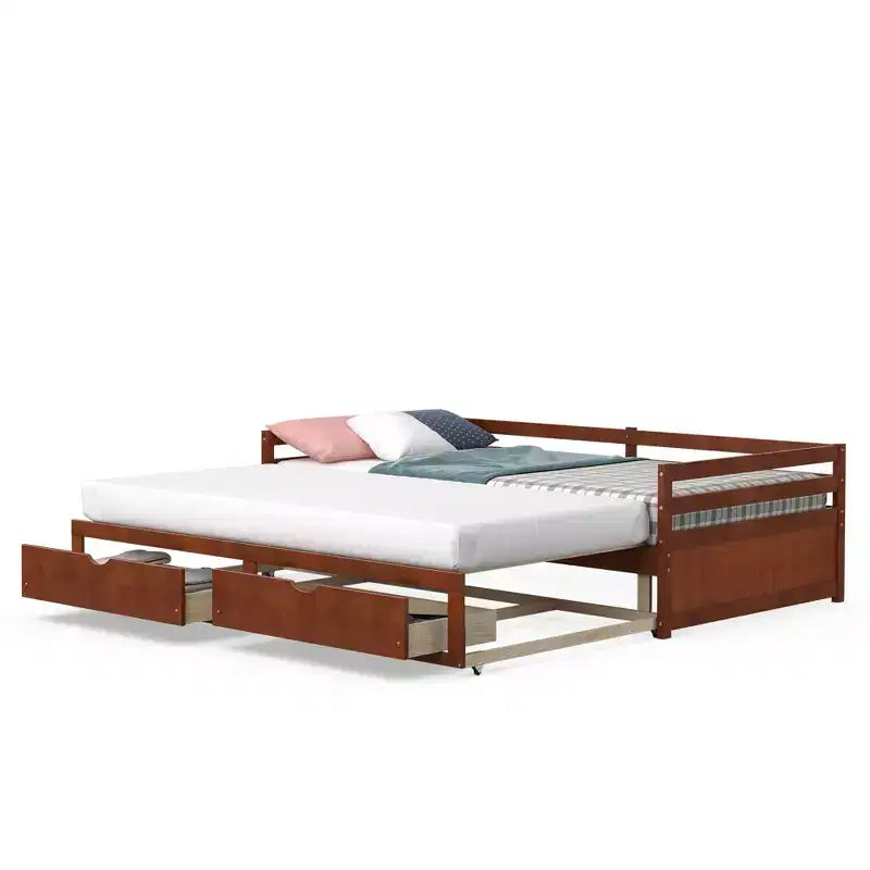 Lit de repos double Costway convertible en lit king-size avec 2 tiroirs, canapé-lit en bois pour chambre et salon, blanc/cerisier