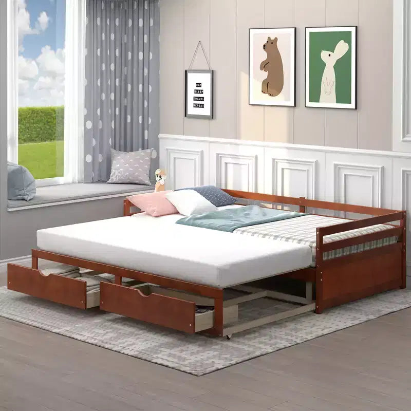 Lit de repos double Costway convertible en lit king-size avec 2 tiroirs, canapé-lit en bois pour chambre et salon, blanc/cerisier