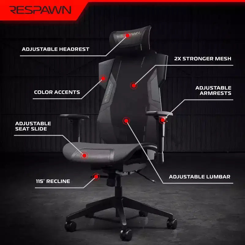 Silla de juego RESPAWN Flexx Mesh con soporte lumbar y reposacabezas ajustable