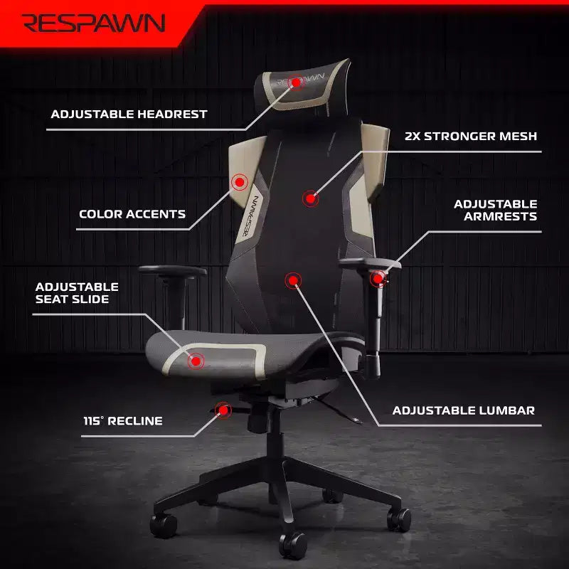 Silla de juego RESPAWN Flexx Mesh con soporte lumbar y reposacabezas ajustable