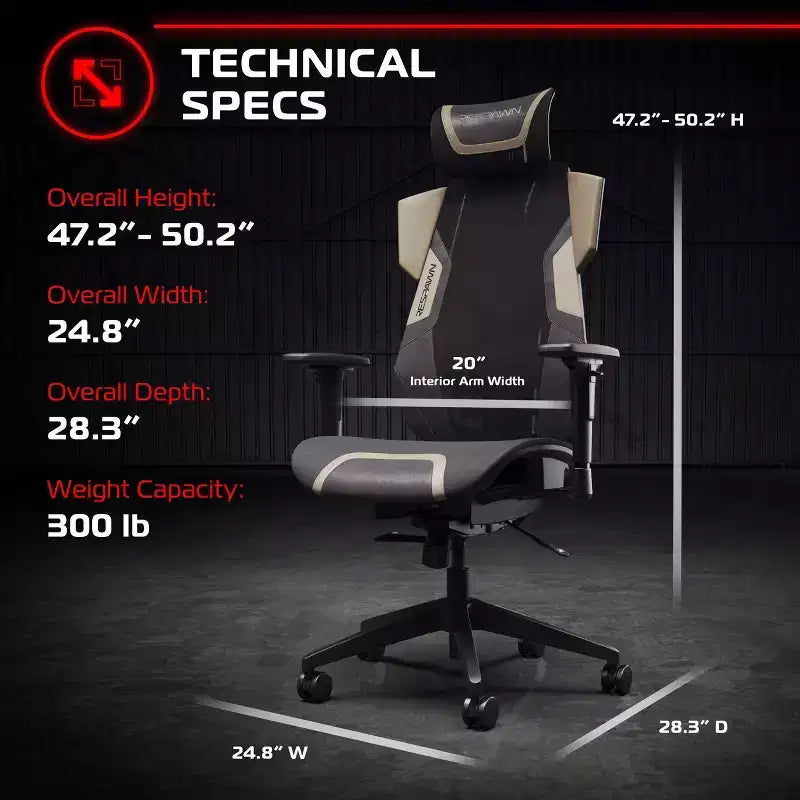 Silla de juego RESPAWN Flexx Mesh con soporte lumbar y reposacabezas ajustable