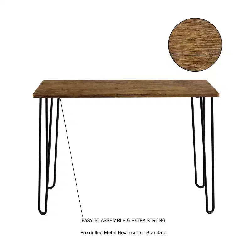 Escritorio industrial moderno Hastings Home con patas de horquilla, acabado de vetas de madera y detalles de acero para oficina en casa