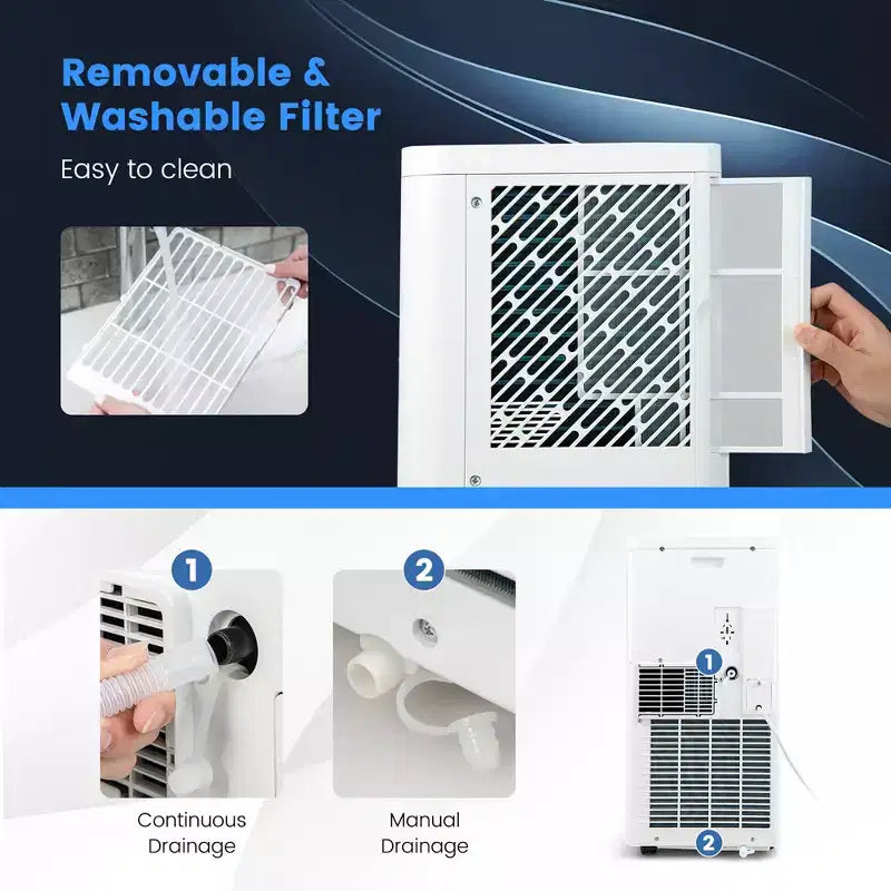 Costway Climatiseur portable 3-en-1 5000 BTU (8000 BTU ASHRAE) avec modes Froid, Déshumidification, Ventilation et Nuit