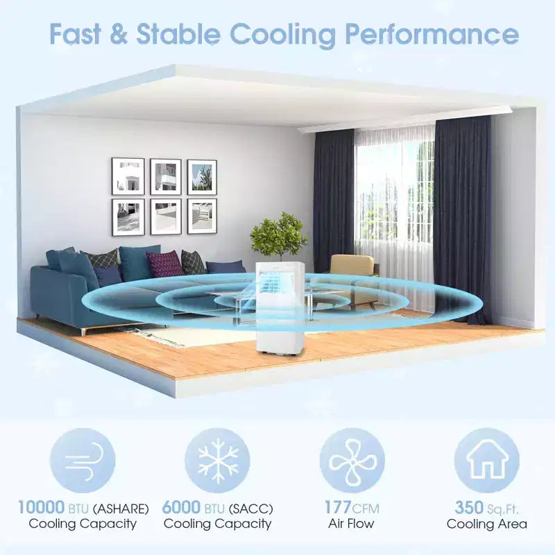 Climatiseur portable Costway 6000 BTU (10000 BTU ASHRAE) Unité de climatisation 3-en-1 avec fonctions froid, déshumidificateur, ventilateur et mode nuit