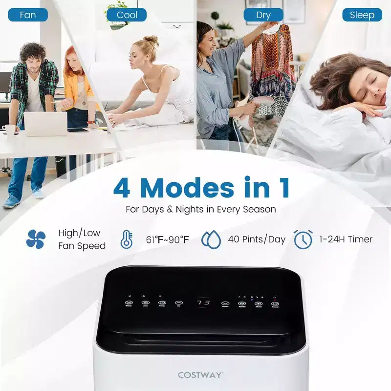 Climatiseur portable 4-en-1 Costway 5000 BTU (8000 BTU ASHRAE) avec ventilateur froid, déshumidificateur et mode veille