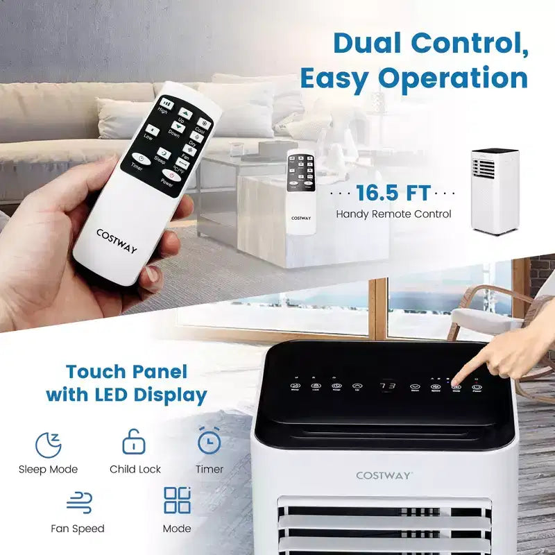 Climatiseur portable 4-en-1 Costway 5000 BTU (8000 BTU ASHRAE) avec ventilateur froid, déshumidificateur et mode veille