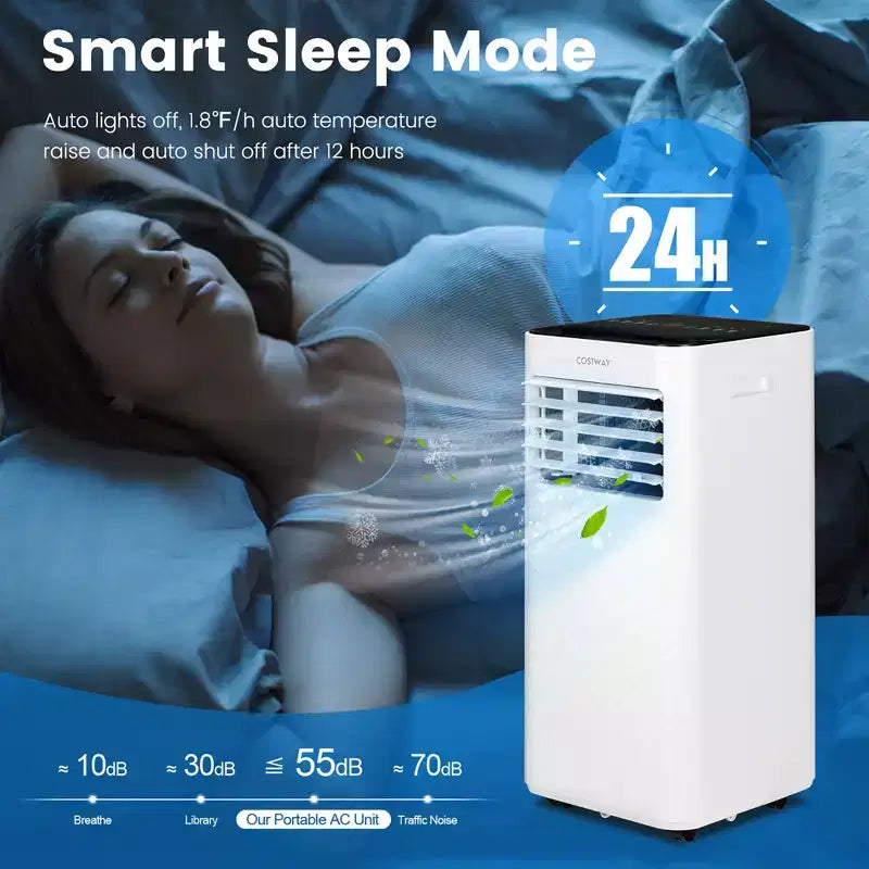 Climatiseur portable 4-en-1 Costway 5000 BTU (8000 BTU ASHRAE) avec ventilateur froid, déshumidificateur et mode veille