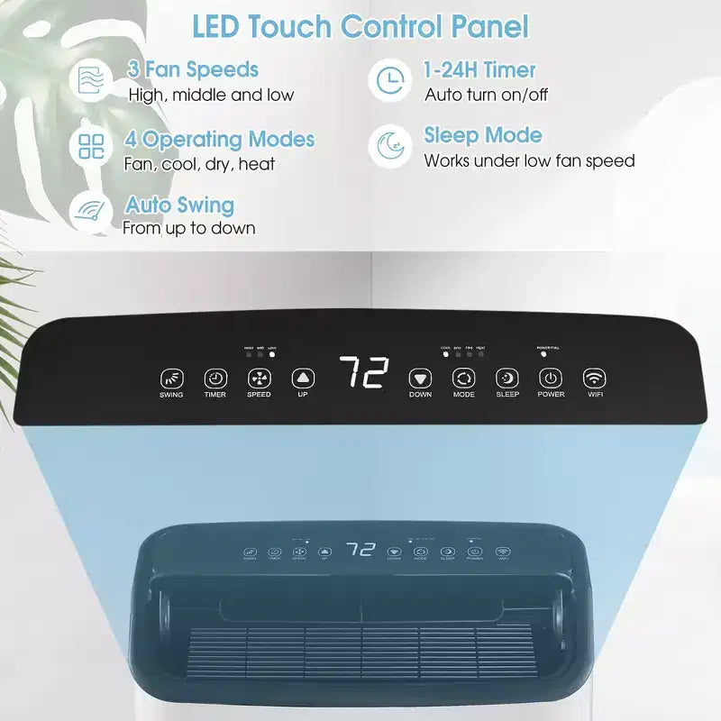 Costway Climatiseur portable 15000 BTU avec télécommande et contrôle par application, ventilateur de refroidissement, fonction chauffage et déshumidificateur