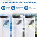 Climatiseur portable Costway 6000 BTU (9000 BTU ASHAR) 3-en-1 avec fonctions climatiseur, déshumidificateur, ventilateur et mode nuit