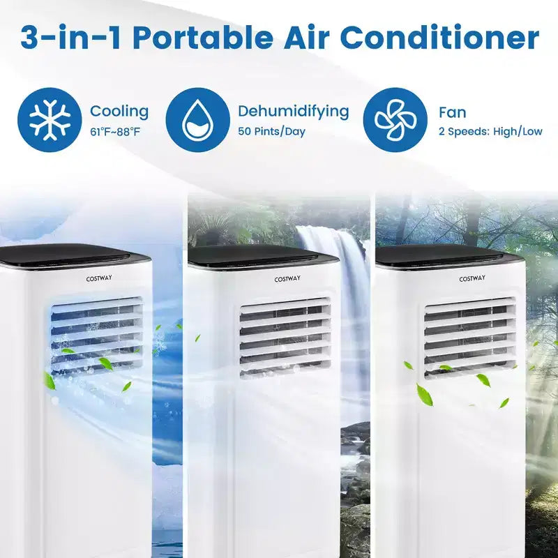 Climatiseur portable Costway 6000 BTU (9000 BTU ASHAR) 3-en-1 avec fonctions climatiseur, déshumidificateur, ventilateur et mode nuit
