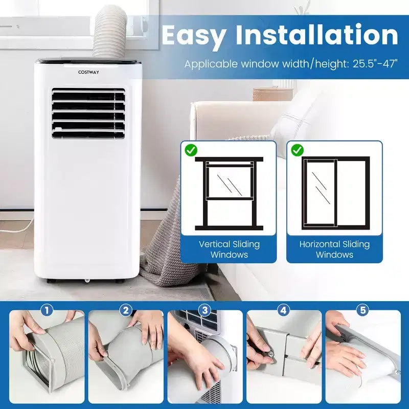 Climatiseur portable Costway 6000 BTU (9000 BTU ASHAR) 3-en-1 avec fonctions climatiseur, déshumidificateur, ventilateur et mode nuit