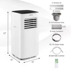 Climatiseur portable Costway 6000 BTU (9000 BTU ASHAR) 3-en-1 avec fonctions climatiseur, déshumidificateur, ventilateur et mode nuit