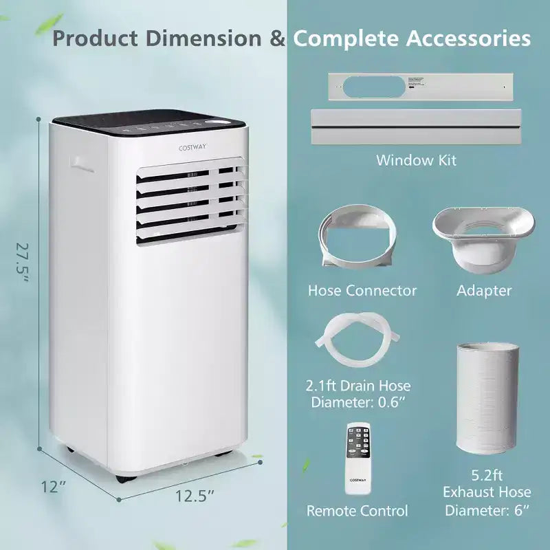 Aire Acondicionado Portátil Costway 8000 BTU Enfriador de Aire 3 en 1 con Ventilador Deshumidificador Modo Sueño