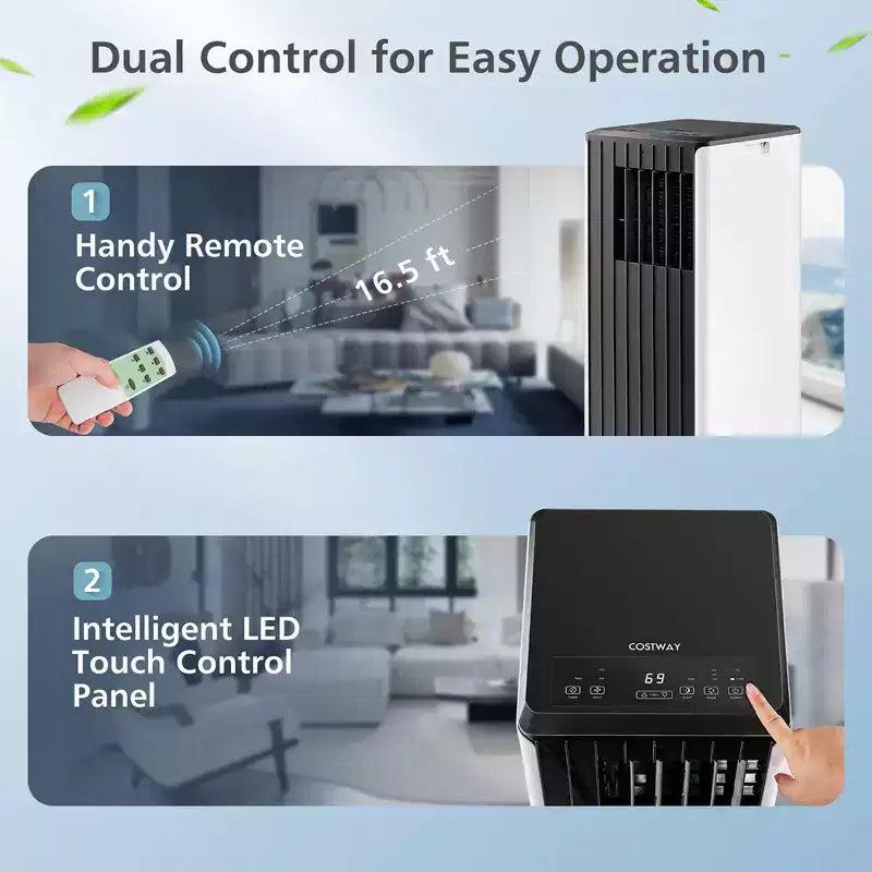 Climatiseur Portable Costway 7100 BTU (10000 BTU ASHARE) Unité AC 3-en-1 avec Refroidissement Déshumidification Ventilation Mode Veille