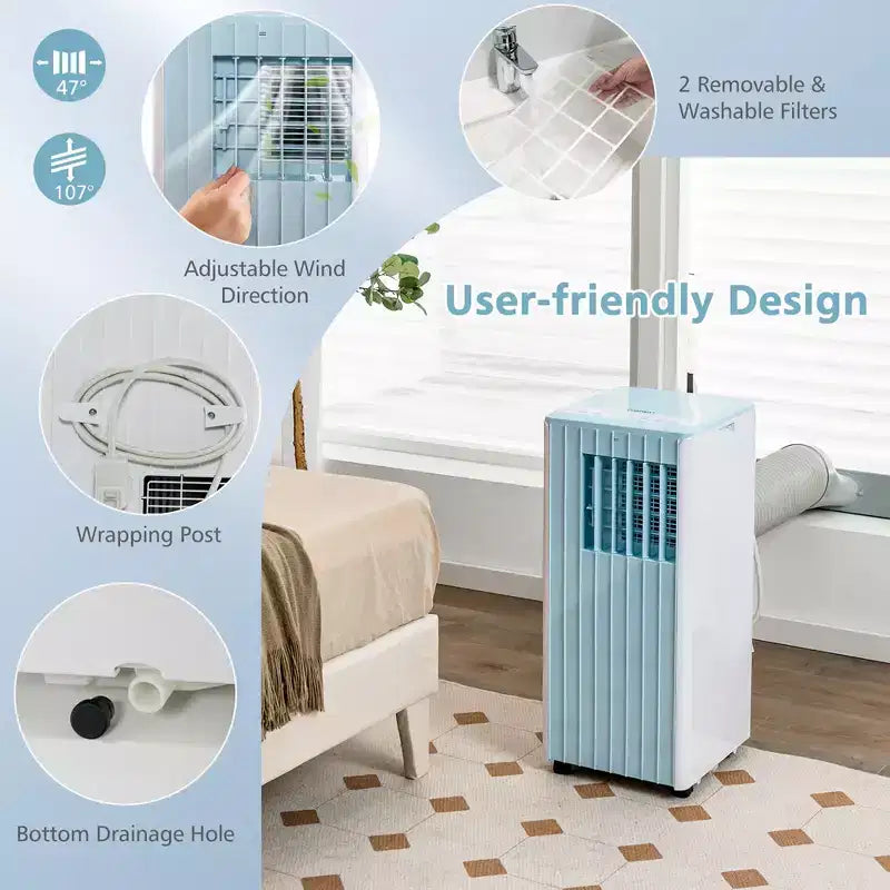 Climatiseur Portable Costway 7100 BTU (10000 BTU ASHARE) Unité AC 3-en-1 avec Refroidissement Déshumidification Ventilation Mode Veille