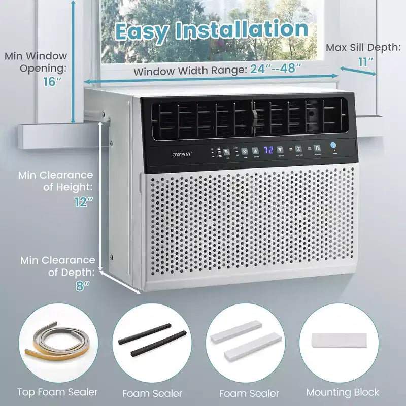 Climatiseur de fenêtre Costway 8100 BTU (12000 BTU Ashrae) avec télécommande, panneau de commande LED, jusqu'à 37 m²