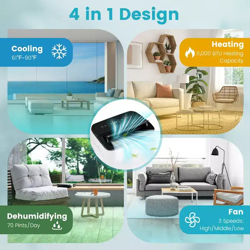 Climatiseur portable Costway 13 000 BTU avec fonctions de refroidissement, ventilation, chauffage et déshumidification