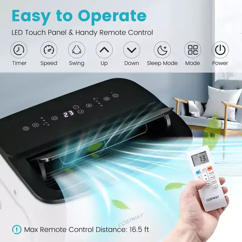 Climatiseur portable Costway 13 000 BTU avec fonctions de refroidissement, ventilation, chauffage et déshumidification