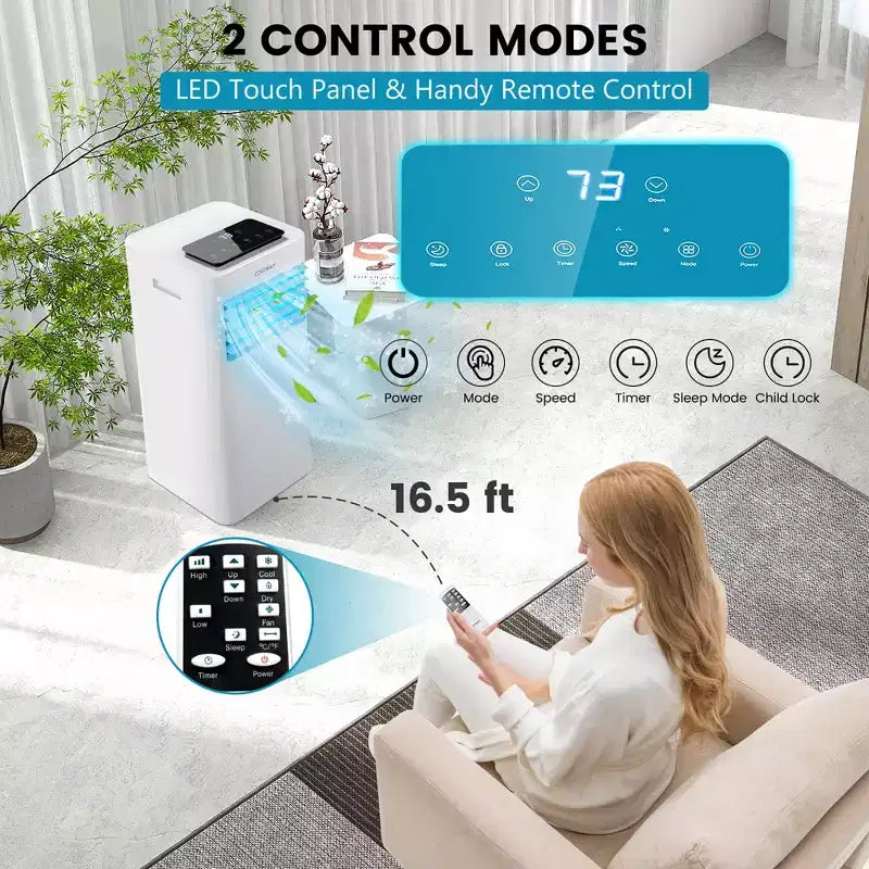 Climatiseur portable Costway 8000 BTU 3-en-1 avec ventilateur rafraîchissant, déshumidificateur et mode veille