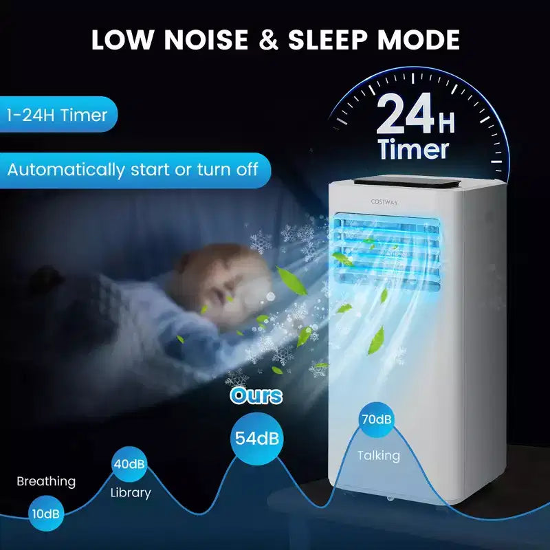 Climatiseur portable Costway 8000 BTU 3-en-1 avec ventilateur rafraîchissant, déshumidificateur et mode veille