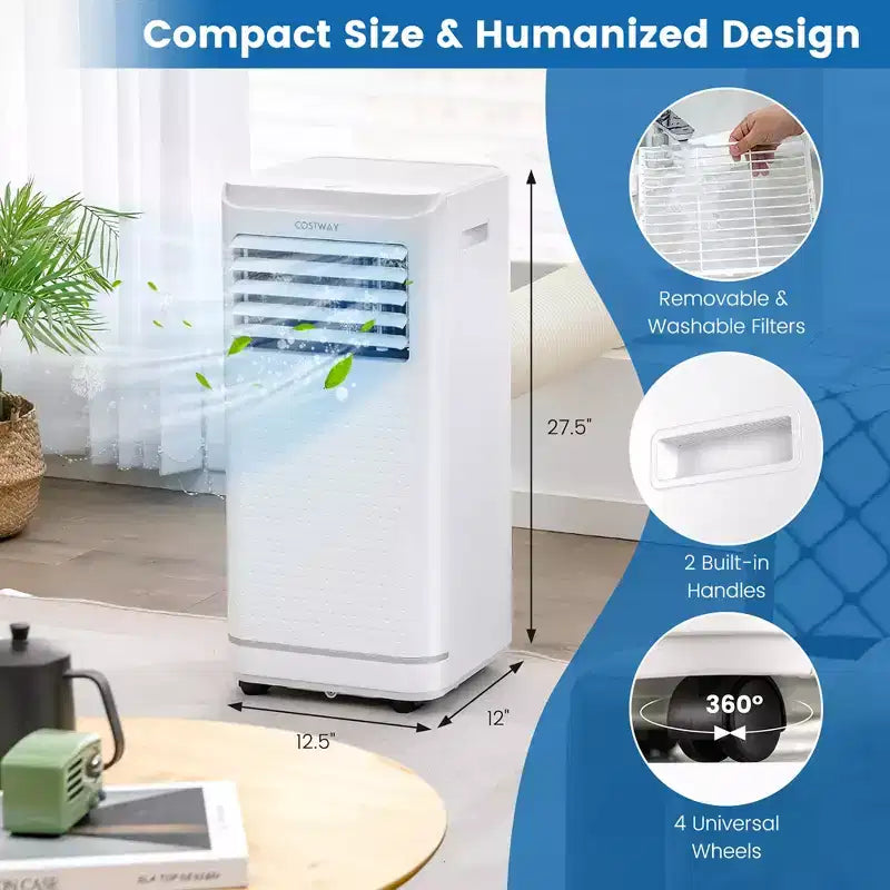 Climatiseur portable Costway 6000 BTU (10000 BTU ASHRAE) avec mode déshumidificateur et ventilateur, jusqu'à 32,5 m²