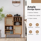 Costway Aparador de ratán, mueble de almacenamiento auxiliar, gabinete de bar de café con puertas y cubículos