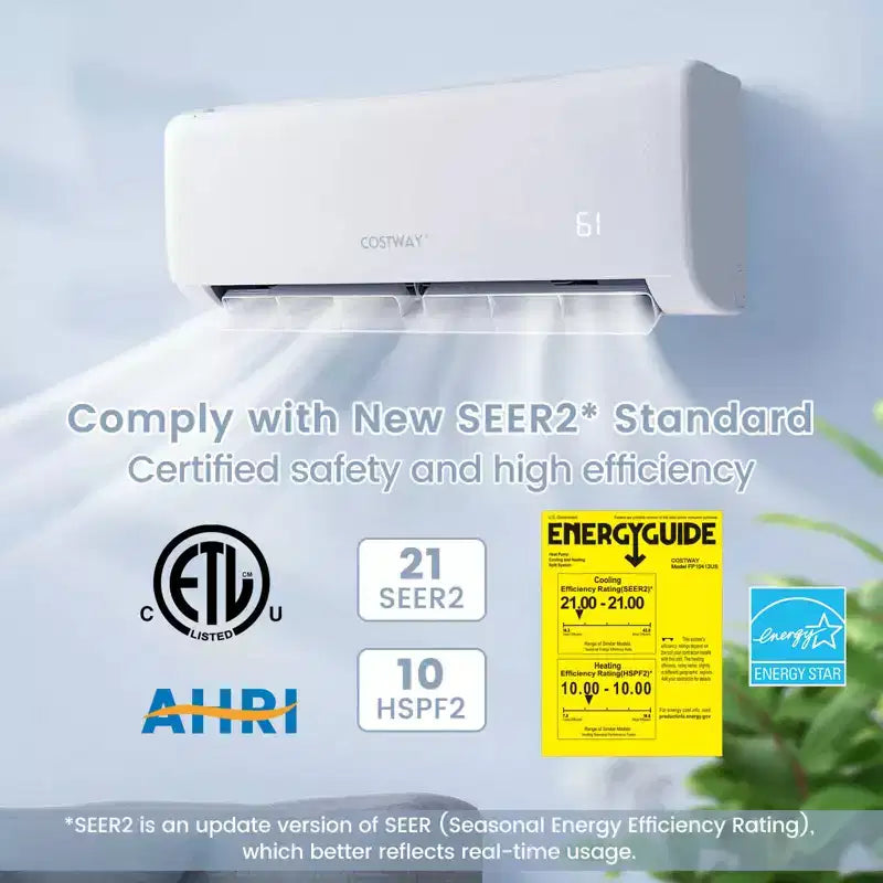 Aire acondicionado mini split Costway de 12,000 BTU con bomba de calor y control remoto