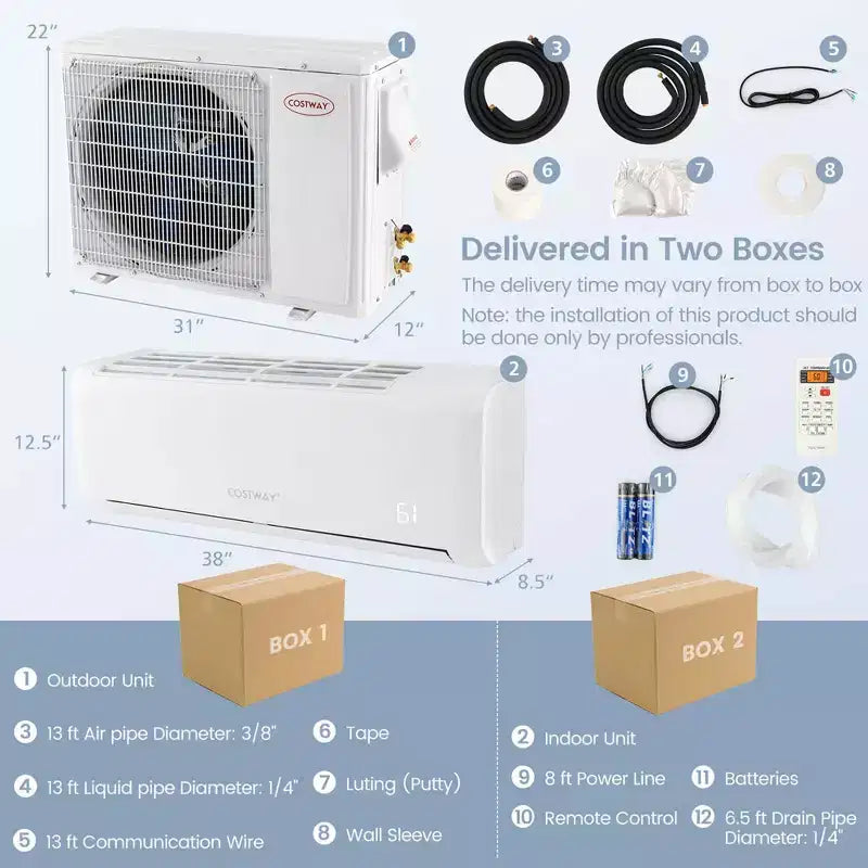 Costway Aire Acondicionado Mini Split de 18,000 BTU con Bomba de Calor y Control Remoto
