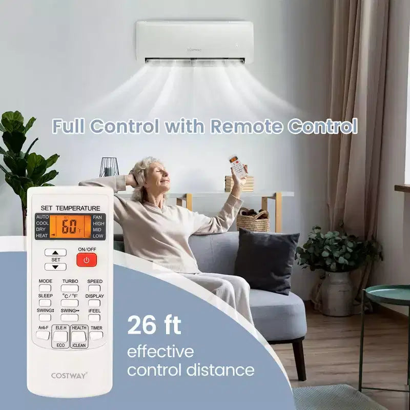 Costway Aire Acondicionado Mini Split de 18,000 BTU con Bomba de Calor y Control Remoto