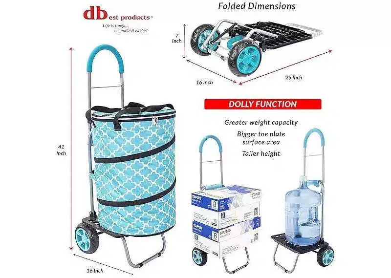 dbest products Carro de compras con ruedas Bigger Cooler Trolley Dolly, aislado, plegable, diseño de azulejos marroquíes, con bolsa extraíble, nevera portátil de playa rodante